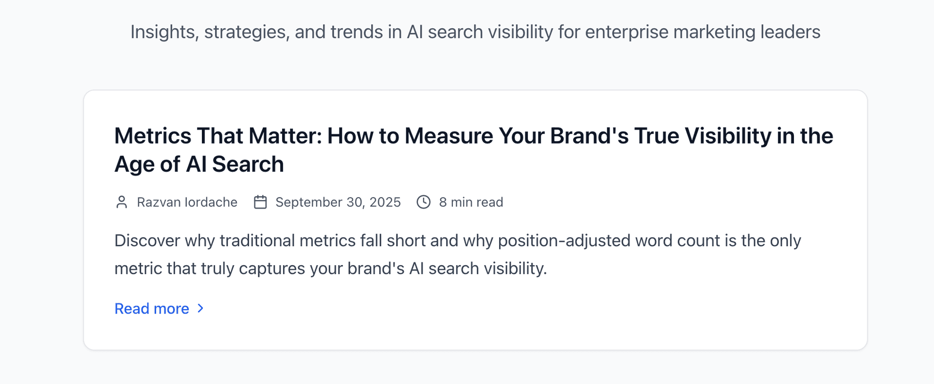 Robust Metrics Dashboard showing brand mentions and share across AI assistants