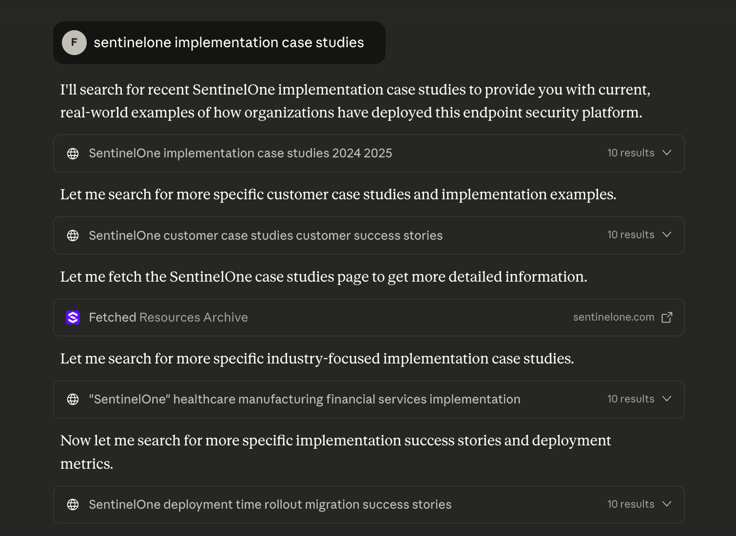 Example of different web search results for the same query