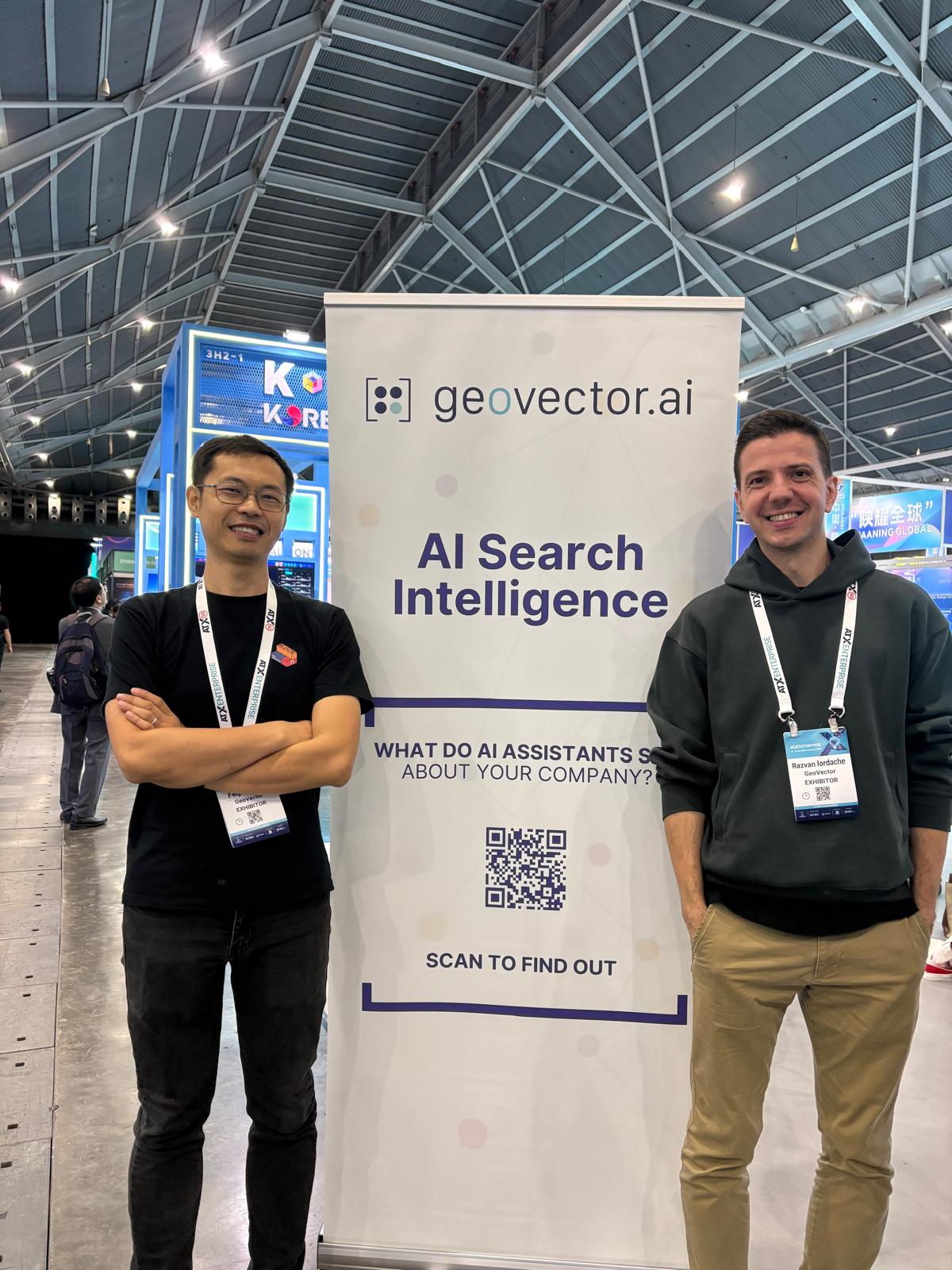 Feipeng Liu and Razvan Iordache at the GeoVector booth at ATxEnterprise 2026