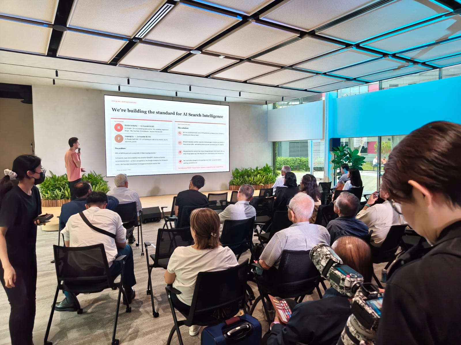 Razvan Iordache presenting GeoVector's GEO platform at Launch Pad Carnival 2026