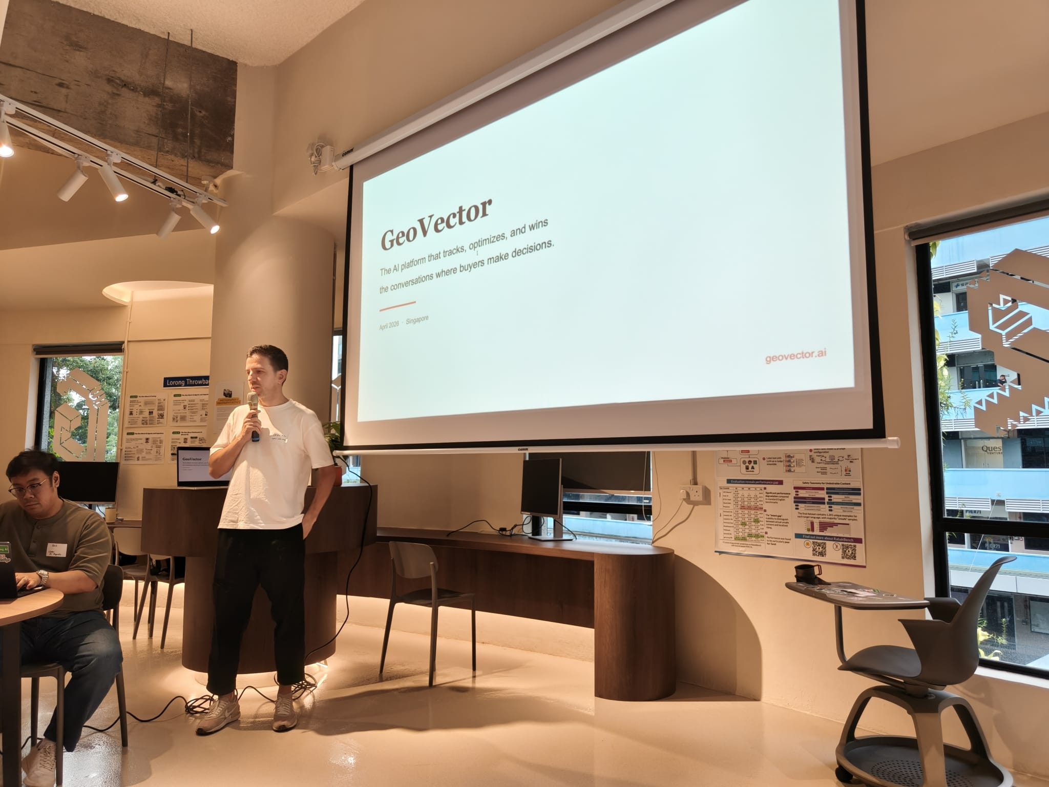 Razvan Iordache presenting GeoVector at Lorong AI Coworking Monday, One-North